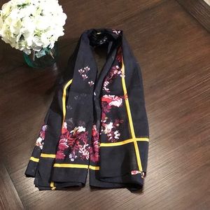 Ann Taylor Black Opulent Floral Square Scarf